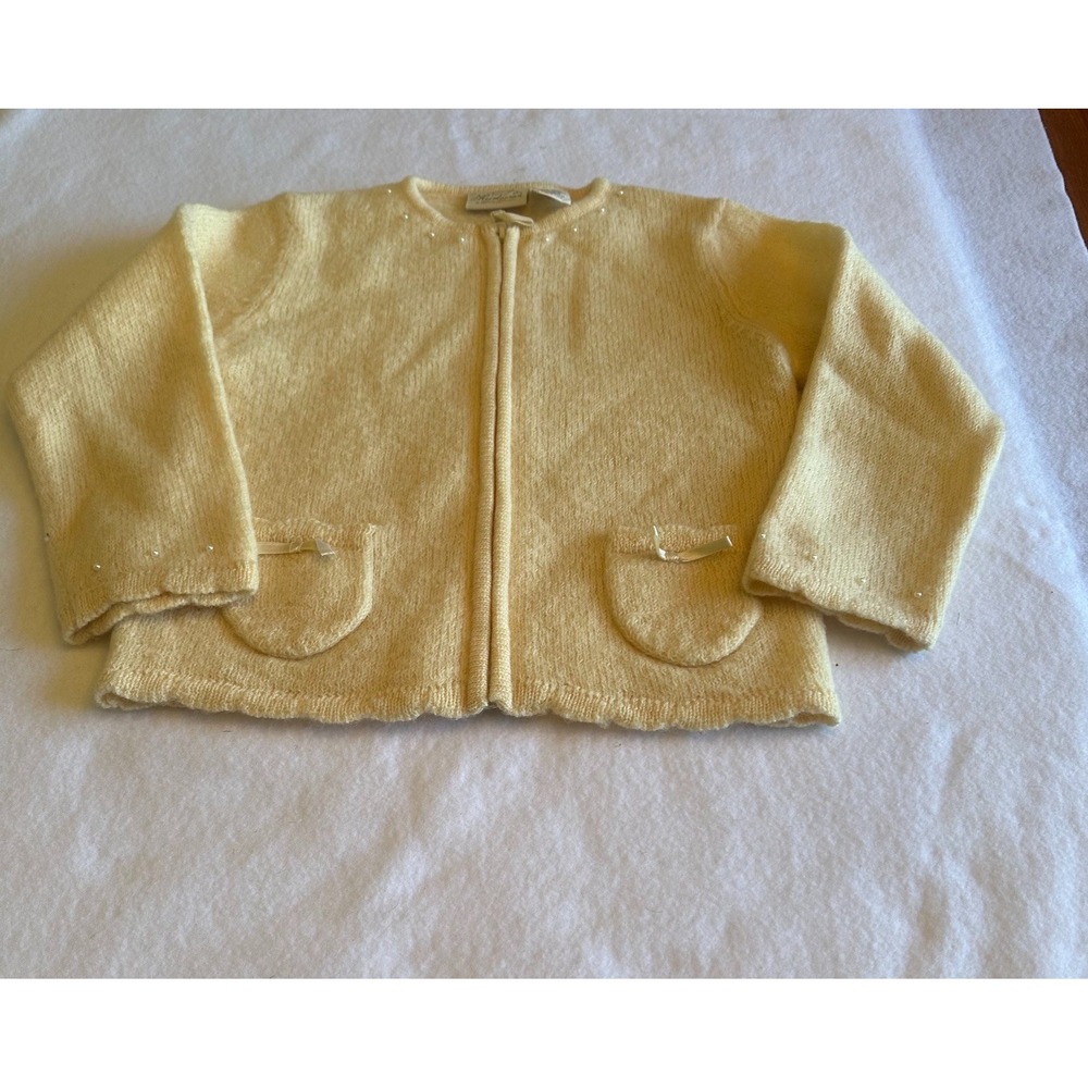 Vintage Heirlooms Polly Flinders Girls L 6X Yellow Wool Beaded Christmas Sweater